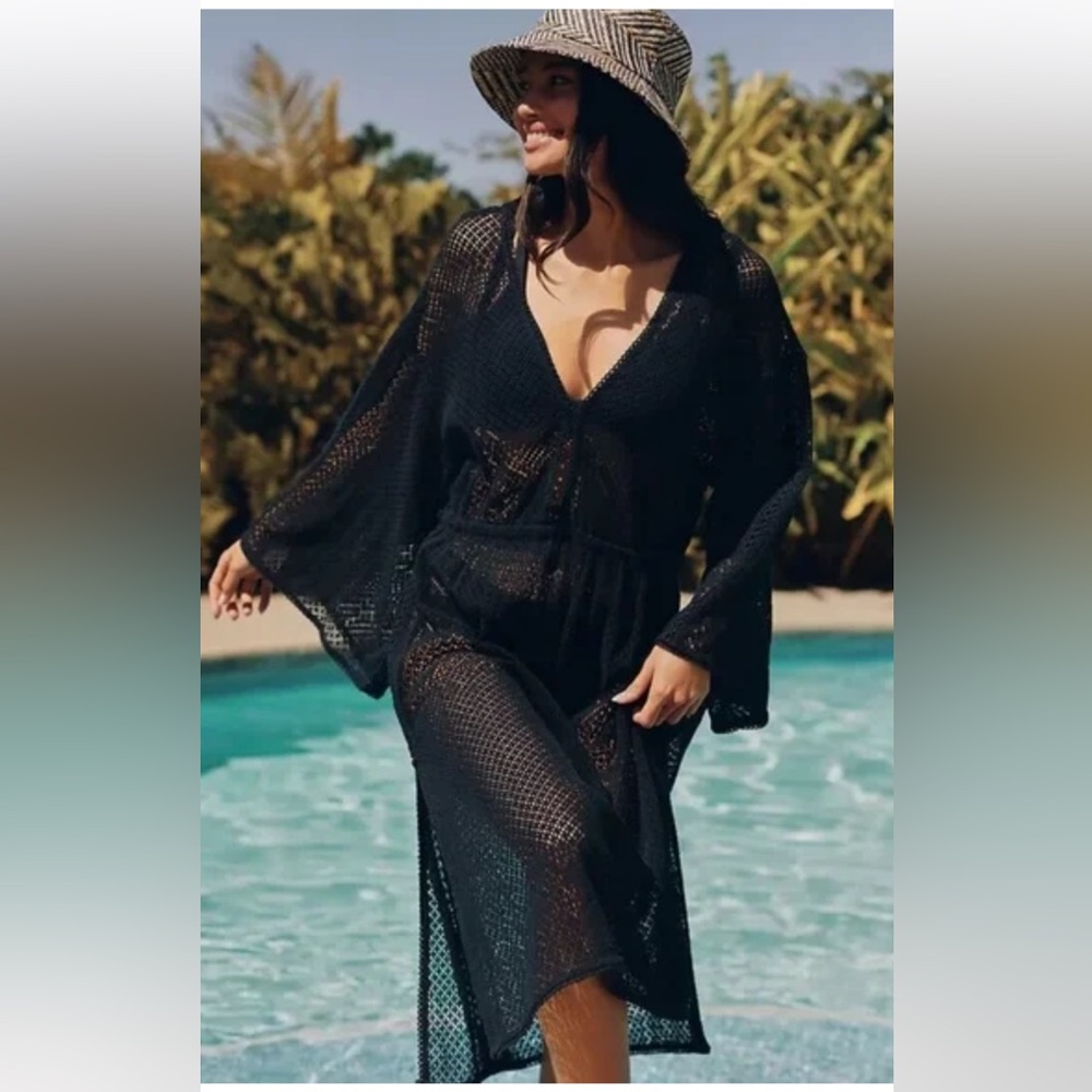 Anthropologie brea Elegant Black Swim Cover-Up midi xs